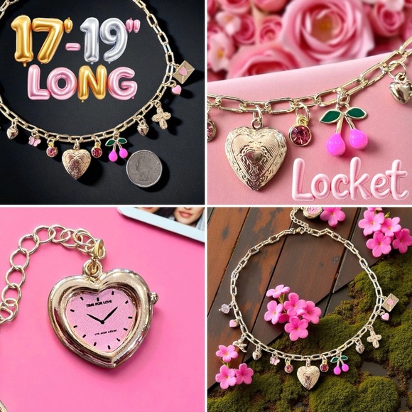 Charming Gold Toned Locket Necklace with Pink Enamel and Crystal Accents 17”-19” - Picture 10 of 11